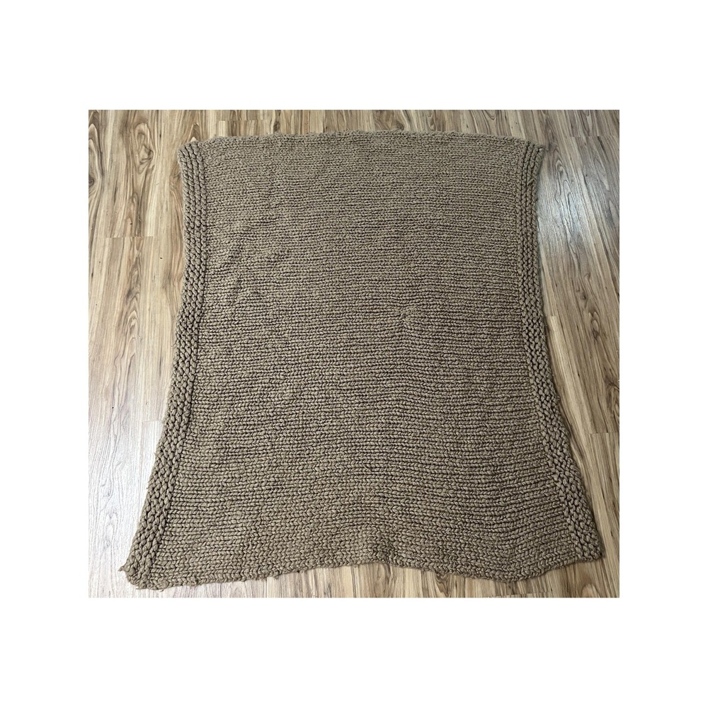 West Elm Throw Blanket Camel Tan Chunky Knit Wool Blend 50x60